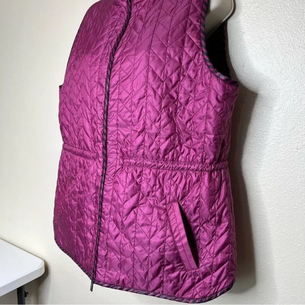 Chicos Zenergy Reversible Quilted Vest Berry Black Stripe Women Large Sleeveless